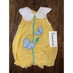 NWT Samara butterfly gingham yellow romper 3/6 months